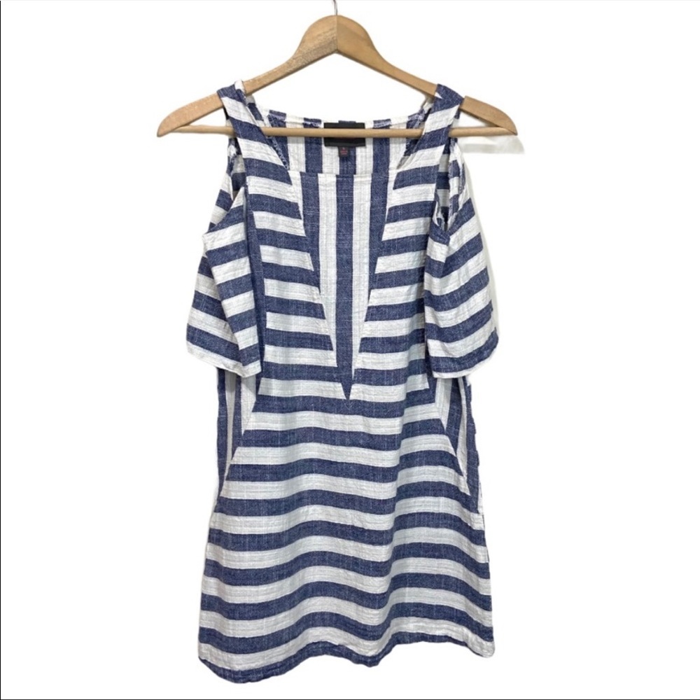 Women's Size Small Striped Linen Cold Shoulder Beachy Dress by ForCynthia